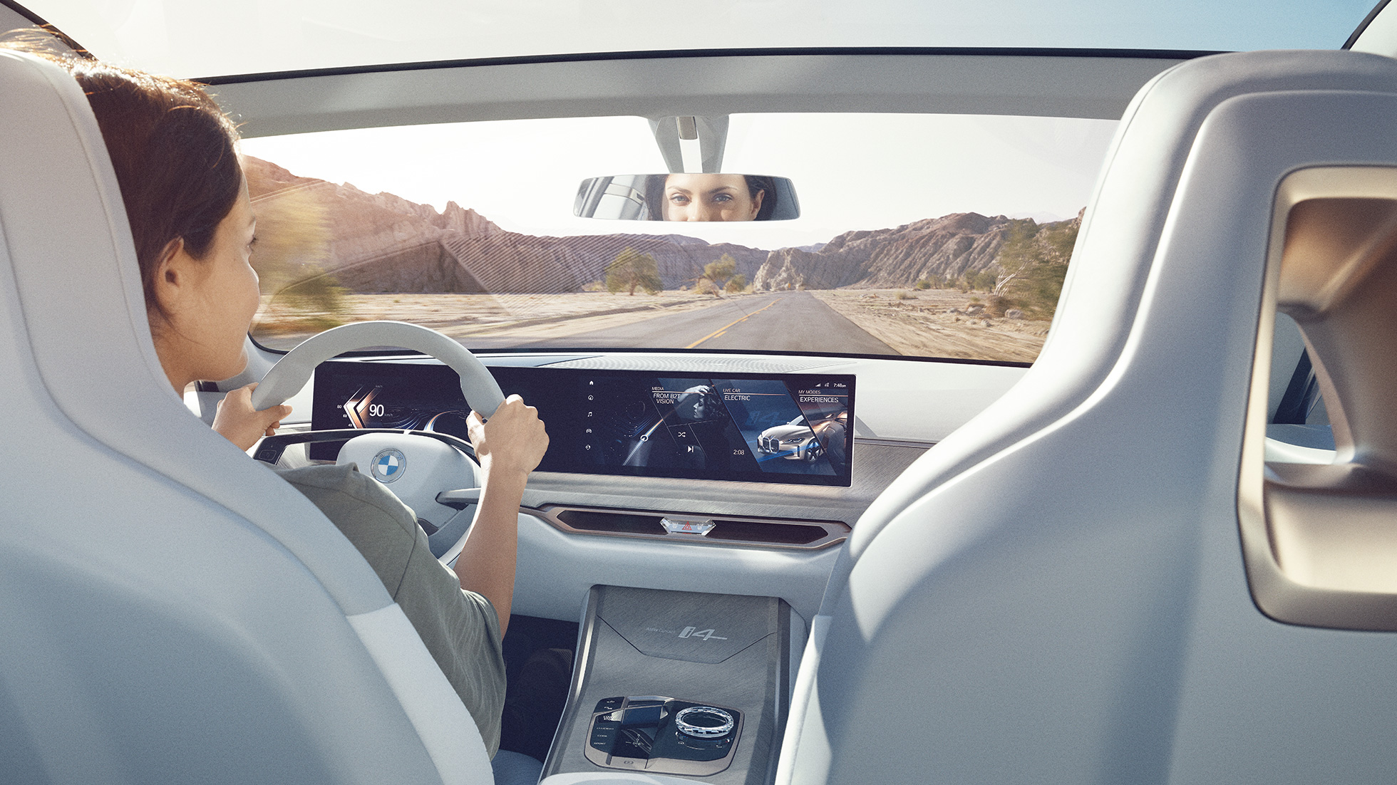 Buet skjerm BMW Concept i4 2020 G26 BMW Concept i4 2020 G26 elbil helelektrisk BMW Gran Coupé buet skjerm digitalt display