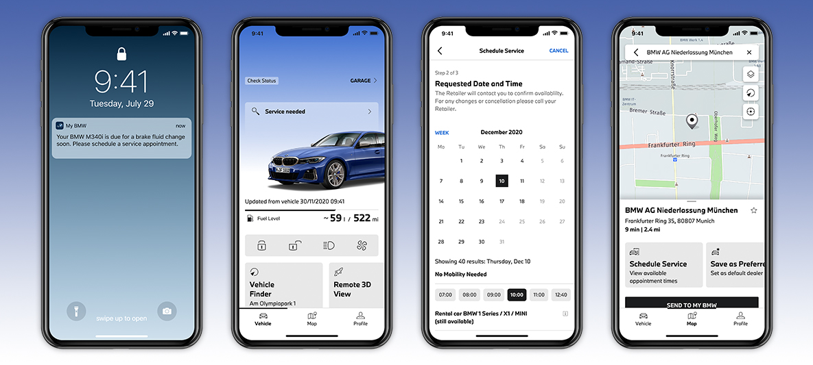 My BMW App Administrere servicebehov Skjerm på smarttelefon My BMW App Administrere servicebehov Skjerm på smarttelefon