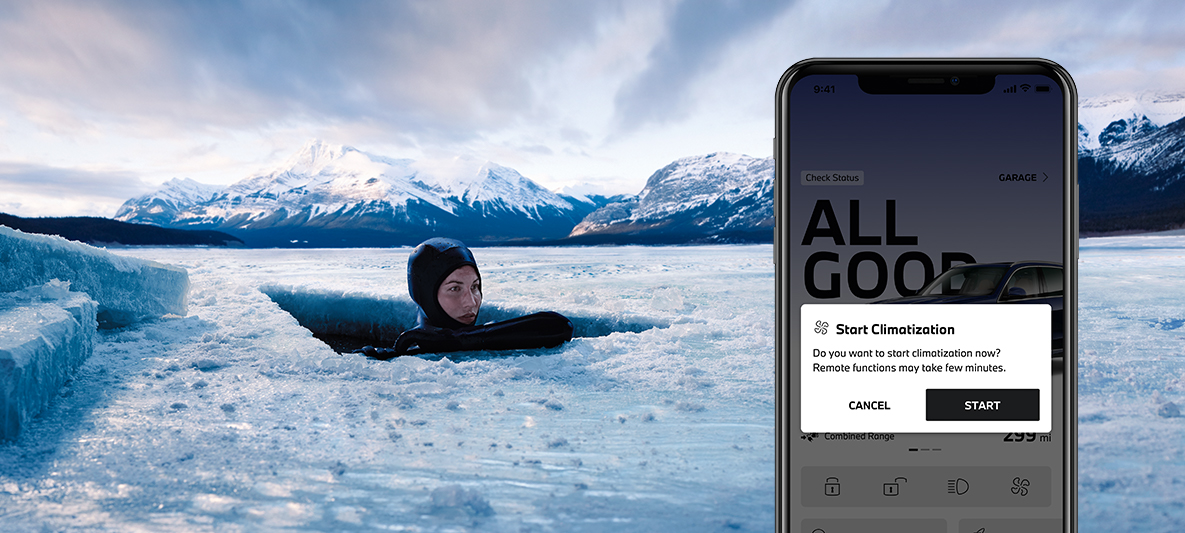 My BMW App kontaktløs tilgang til kjøretøyet Kvinne dykker ned i isen My BMW App kontaktløs tilgang til kjøretøyet Kvinne dykker ned i isen