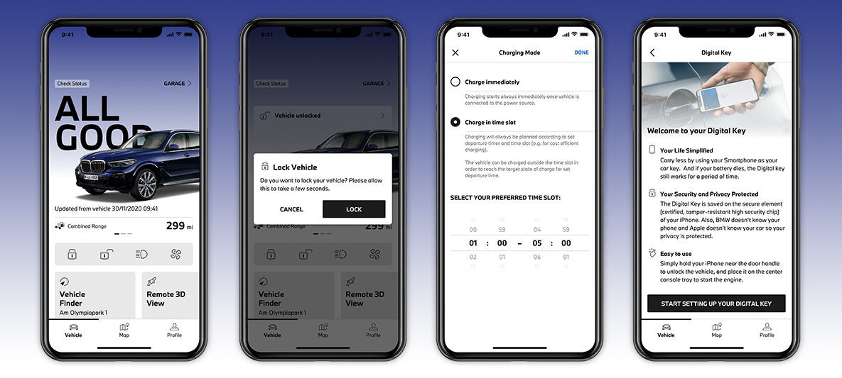 My BMW App kontaktløs tilgang til kjøretøyet Skjerm på smarttelefon My BMW App kontaktløs tilgang til kjøretøyet Skjerm på smarttelefon