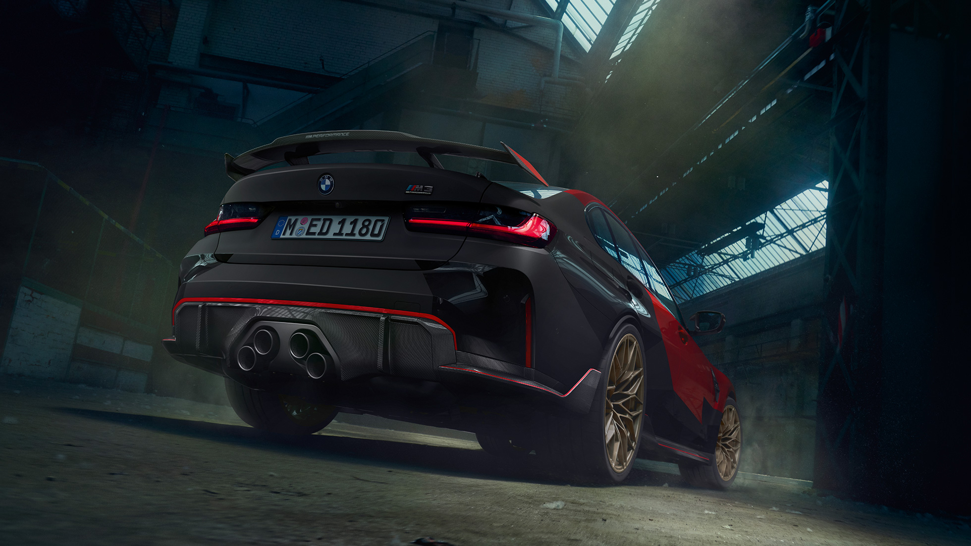 BMW M3 G80 sett skrått bakfra BMW M Performance Parts BMW M3 G80 sett skrått bakfra