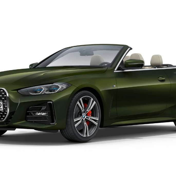 BMW 4-serie Cabriolet G23 2020 Modell M Sport Bluestone metallic Sett skrått forfra