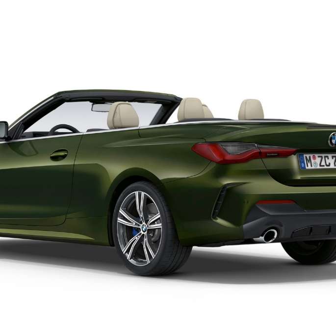 BMW 4-serie Cabriolet G23 2020 Modell M Sport Bluestone metallic Sett skrått bakfra