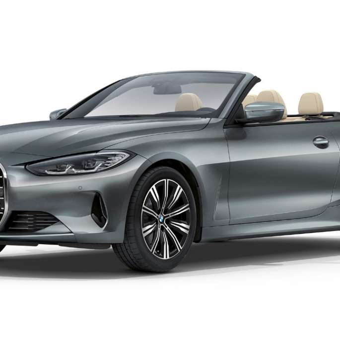 BMW 4-serie Cabriolet G23 2020 Basisutstyr Sanremo grønn metallic Sett skrått forfra